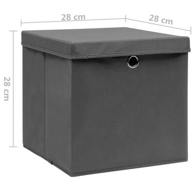 vidaXL Úložné boxy s vekom 4 ks, 28x28x28 cm, sivé