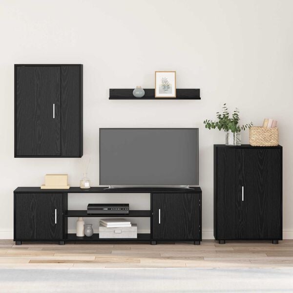 vidaXL Zostava TV skriniek N&aacute;stenn&yacute; 4 pcs Čierny dub Kompozitn&eacute; drevo