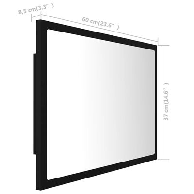 vidaXL LED kúpeľňové zrkadlo čierne 60x8,5x37 cm, akryl