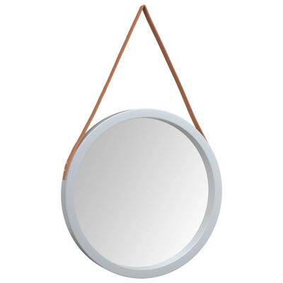 vidaXL Nástenné zrkadlo s popruhom strieborná Ø 55 cm