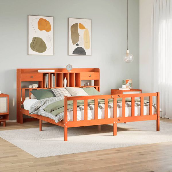 vidaXL Posteľ s knižnicou bez matraca vosková 200x200 cm borovica