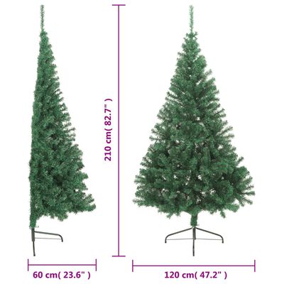 vidaXL Umelý polovičný vianočný stromček+stojan, zelený 210 cm, PVC