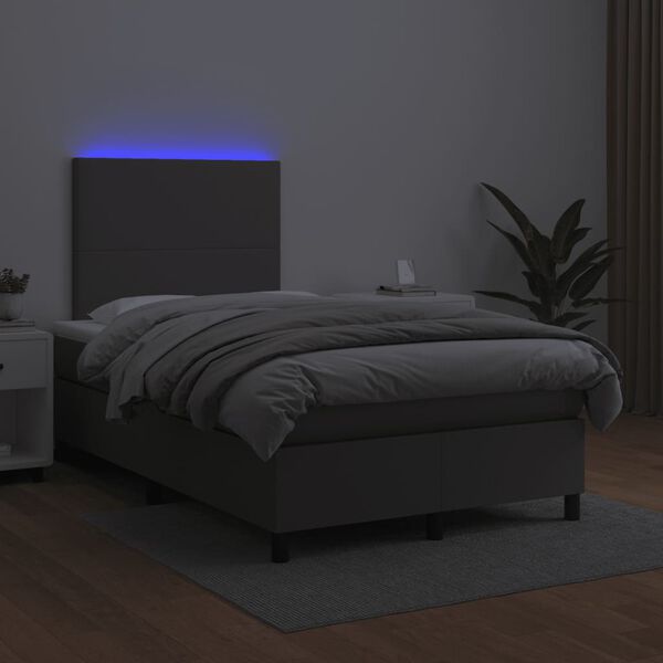 vidaXL Boxspring posteľ s matracom a LED, siv&aacute; 120x190 cm, umel&aacute; koža