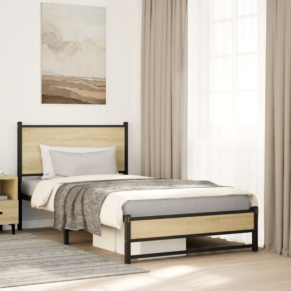 vidaXL Kovov&yacute; posteľn&yacute; r&aacute;m bez matraca dub sonoma 100x200 cm