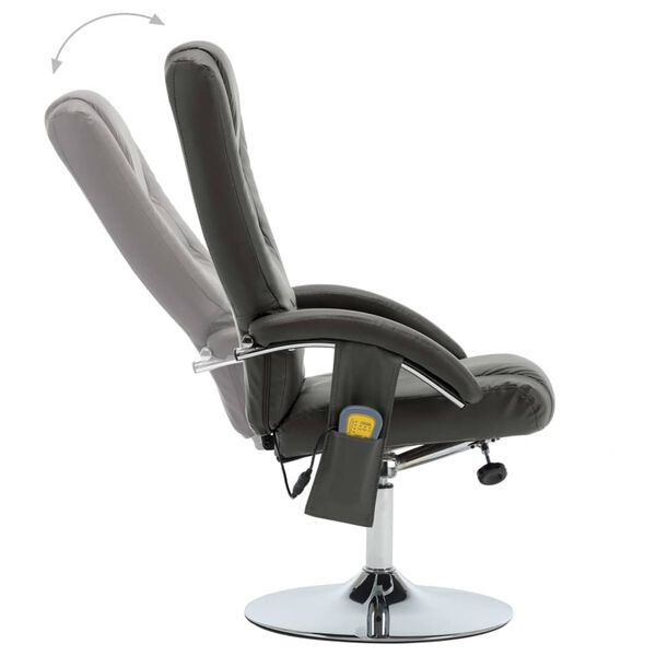 vidaXL Sklápacie masážne kreslo s podnožkou, sivé, umelá koža