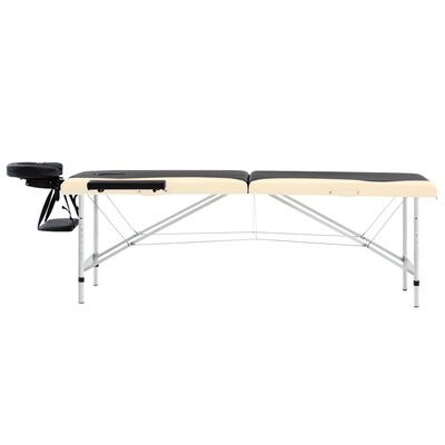 vidaXL Skladací masážny stôl, 2 zóny, hliník, čierno béžový