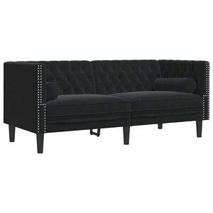 vidaXL 2-miestna pohovka Chesterfield s opierkami čierna zamat