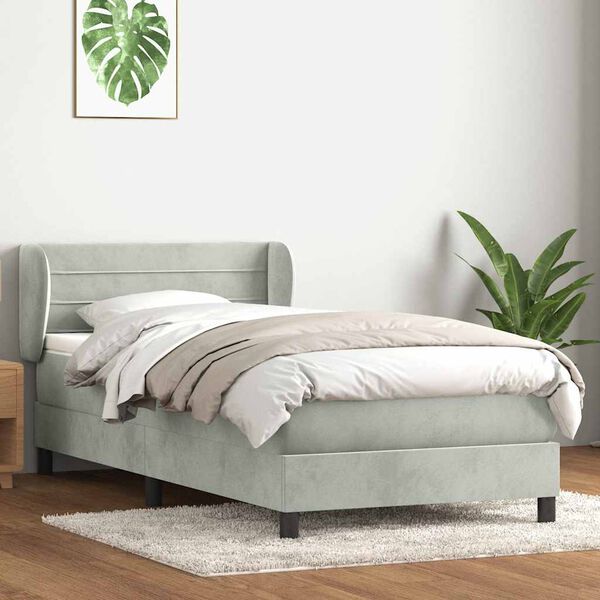 vidaXL Posteľn&yacute; r&aacute;m boxspring s matracom Svetlosiv&aacute; 80x210 cm zamat