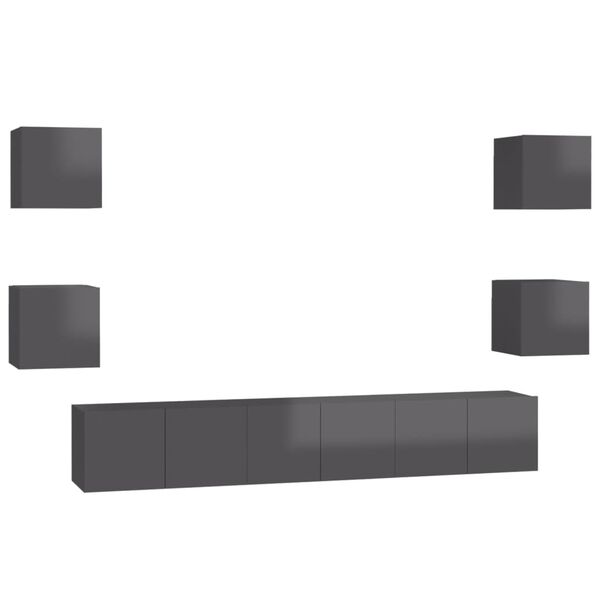 vidaXL 7-dielna s&uacute;prava TV skriniek leskl&aacute; siv&aacute; drevotrieska