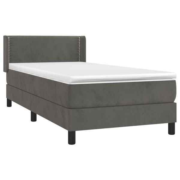 vidaXL Posteľn&yacute; r&aacute;m boxspring s matracom tmavosiv&yacute; 100x200 cm zamat