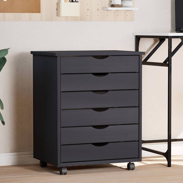 vidaXL Skrinka so zásuvkami na kolieskach MOSS sivá masívna borovica