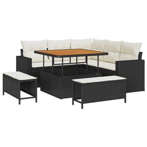 vidaXL S&uacute;prava z&aacute;hradn&yacute;ch pohoviek 9 pcs Čierna a kr&eacute;mov&aacute; polyratan