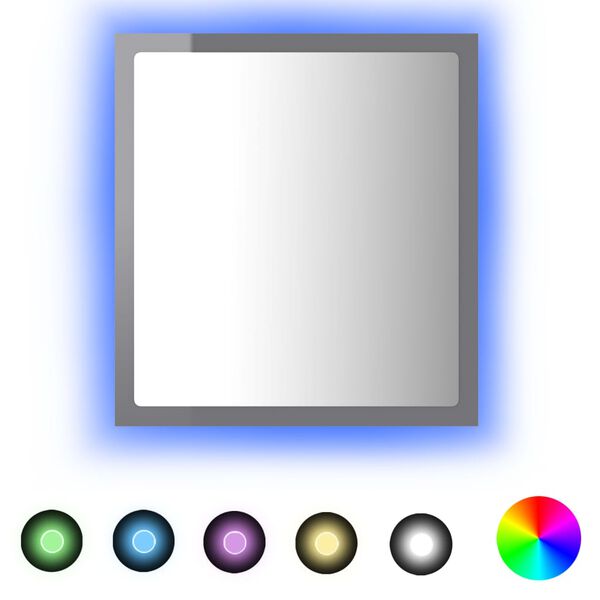 vidaXL K&uacute;peľňov&eacute; zrkadlo s LED, leskl&eacute; siv&eacute; 40x8,5x37cm, akryl