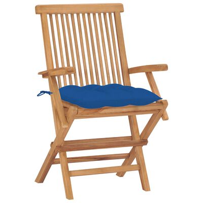 vidaXL Záhradné stoličky s modrými podložkami 2 ks tíkový masív