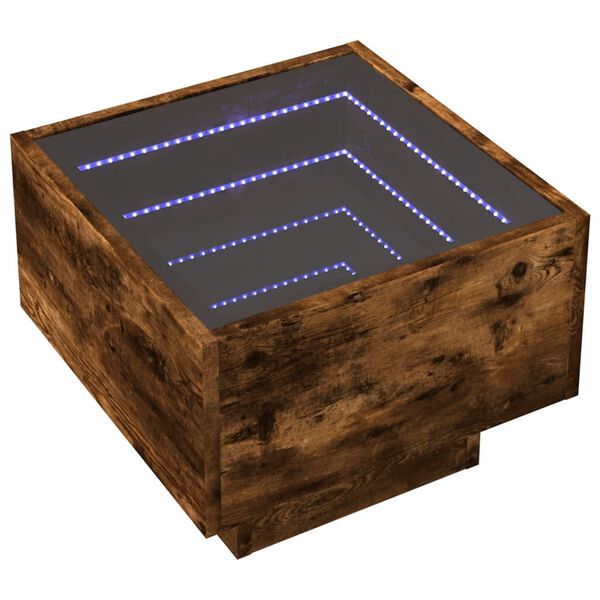 vidaXL Bočn&yacute; stol&iacute;k s LED dymov&yacute; dub 40x40x30 cm kompozitn&eacute; drevo