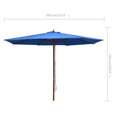 vidaXL Vonkajší slnečník s drevenou tyčou 350 cm, modrý