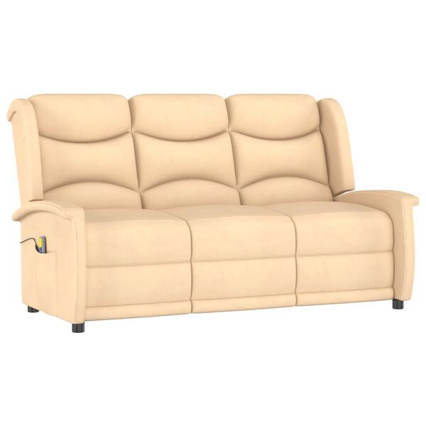 vidaXL 3-miestne sklápacie masážne kreslo, krémové, mikrovlákno