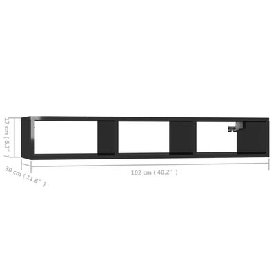 vidaXL Nástenná polica, lesklá čierna 102x30x17 cm, kompozitné drevo