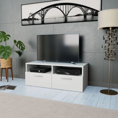 vidaXL TV stolík z drevotriesky, 95x35x36 cm, biely