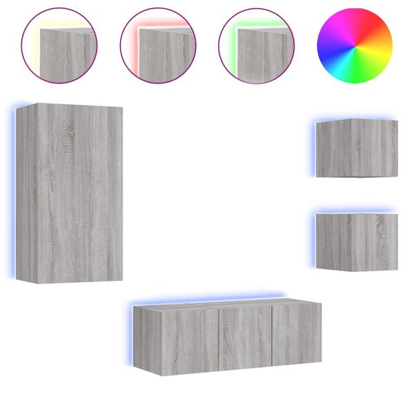 vidaXL 5-dielne TV n&aacute;stenn&eacute; skrinky s LED siv&eacute; sonoma kompozitn&eacute; drevo