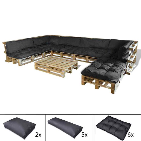 vidaXL Vankúš na paletový gauč 13 pcs Čierna 120 x 80 x 10 cm látka