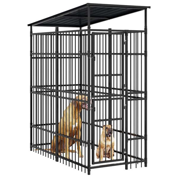 vidaXL Vonkaj&scaron;&iacute; koterec pre psov so strechou oceľ 1,84 m&sup2;