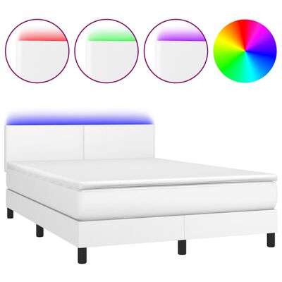 vidaXL Boxspring posteľ s matracom a LED biela 140x200 cm umelá koža