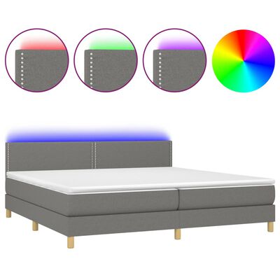 vidaXL Posteľ boxsping s matracom a LED tmavosivá 200x200 cm látka