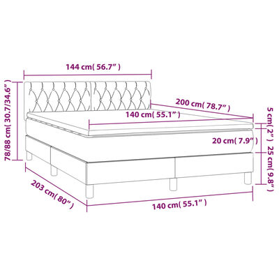 vidaXL Posteľ boxsping s matracom a LED tmavosivá 140x200 cm látka