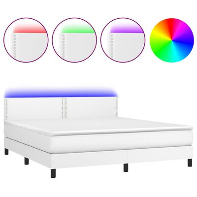 vidaXL Boxspring posteľ s matracom a LED biela 180x200 cm umelá koža
