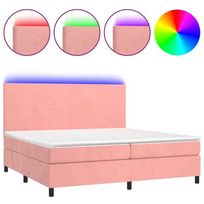 vidaXL Posteľný rám boxsping s matracom a LED ružový 200x200 cm zamat