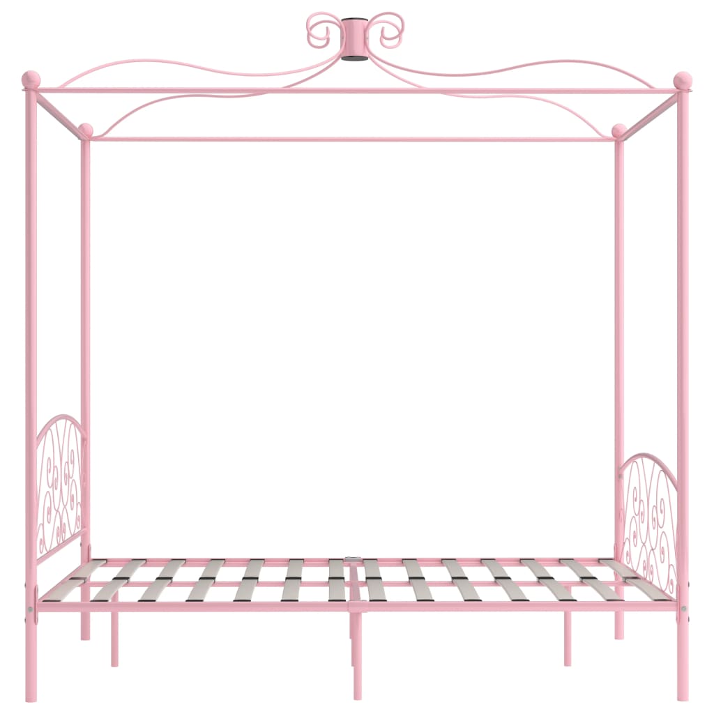 vidaXL Posteľný rám s baldachýnom, ružový, kov 140x200 cm