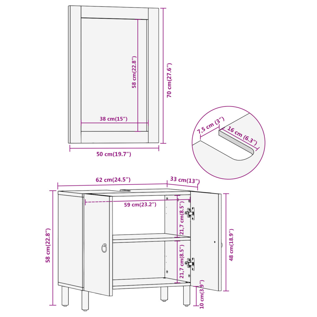 vidaXL 2-dielna súprava kúpeľňového nábytku mangovníkové drevo