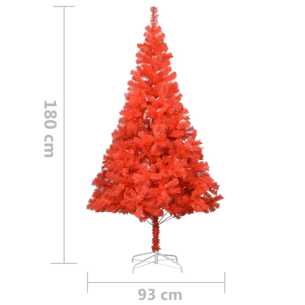 vidaXL Osvetlený umelý vianočný stromček s guľami, červený 180 cm, PVC