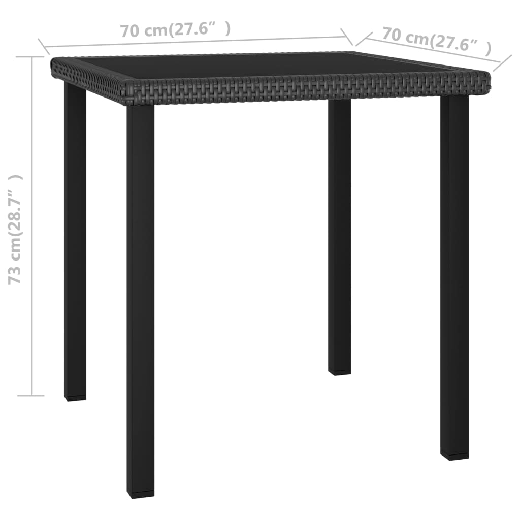 vidaXL Záhradný jedálenský stôl čierny 70x70x73 cm polyratanový