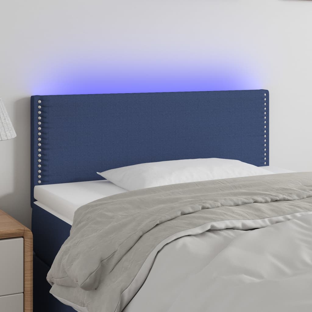 vidaXL Čelo postele s LED modré 100x5x78/88 cm látka