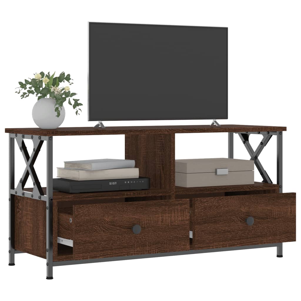 vidaXL TV skrinka hnedý dub 90x33x45 cm kompozitné drevo a železo
