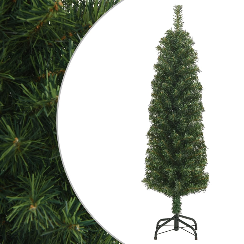 vidaXL Úzky umelý vianočný stromček s podstavcom, zelený 150 cm, PVC