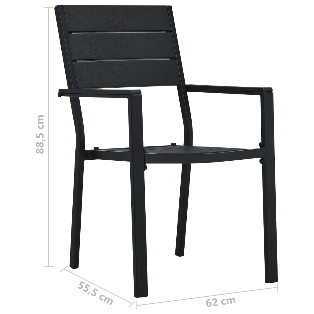 vidaXL Záhradné stoličky 4 ks čierne HDPE drevený vzhľad
