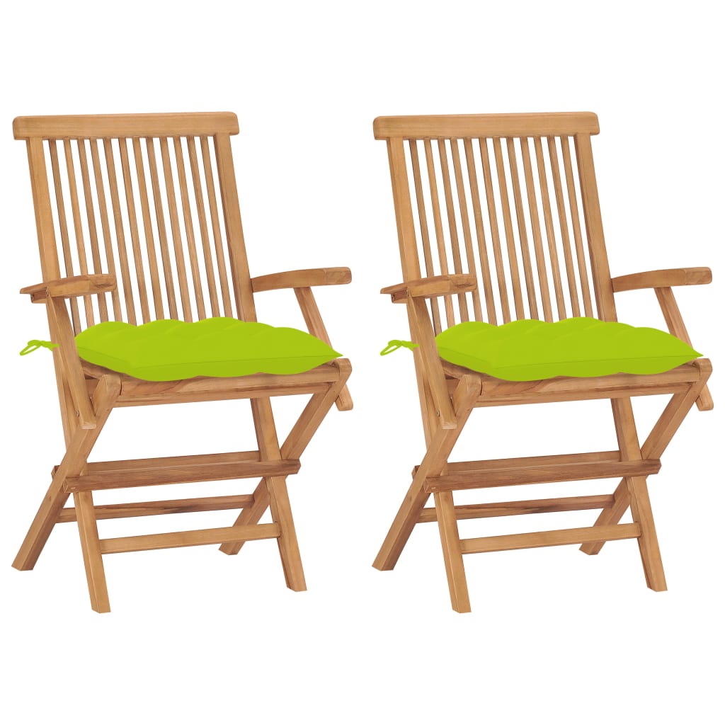 vidaXL Záhradné stoličky žiarivo zelenými podložkami 2 ks tíkový masív