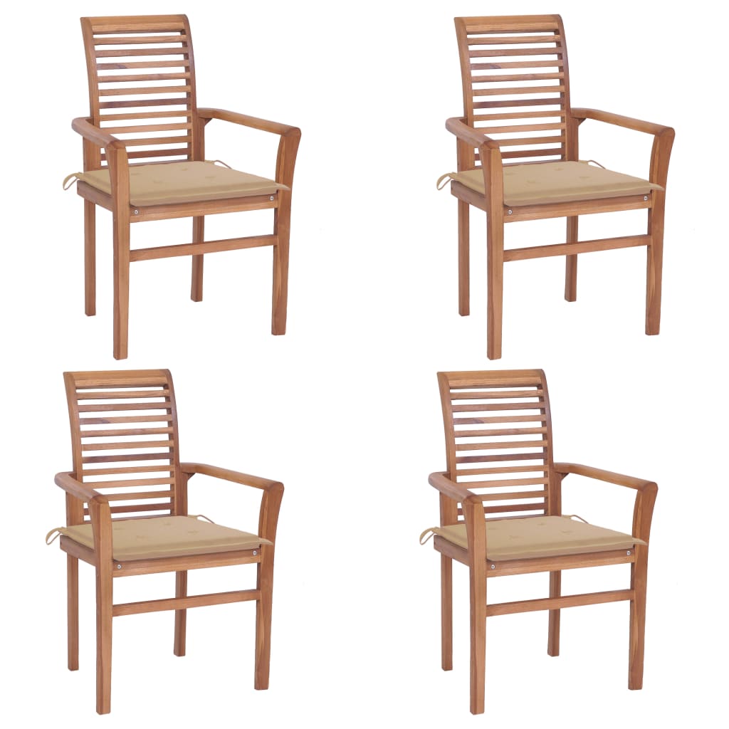 vidaXL Jedálenské stoličky 4 ks béžové podložky tíkový masív