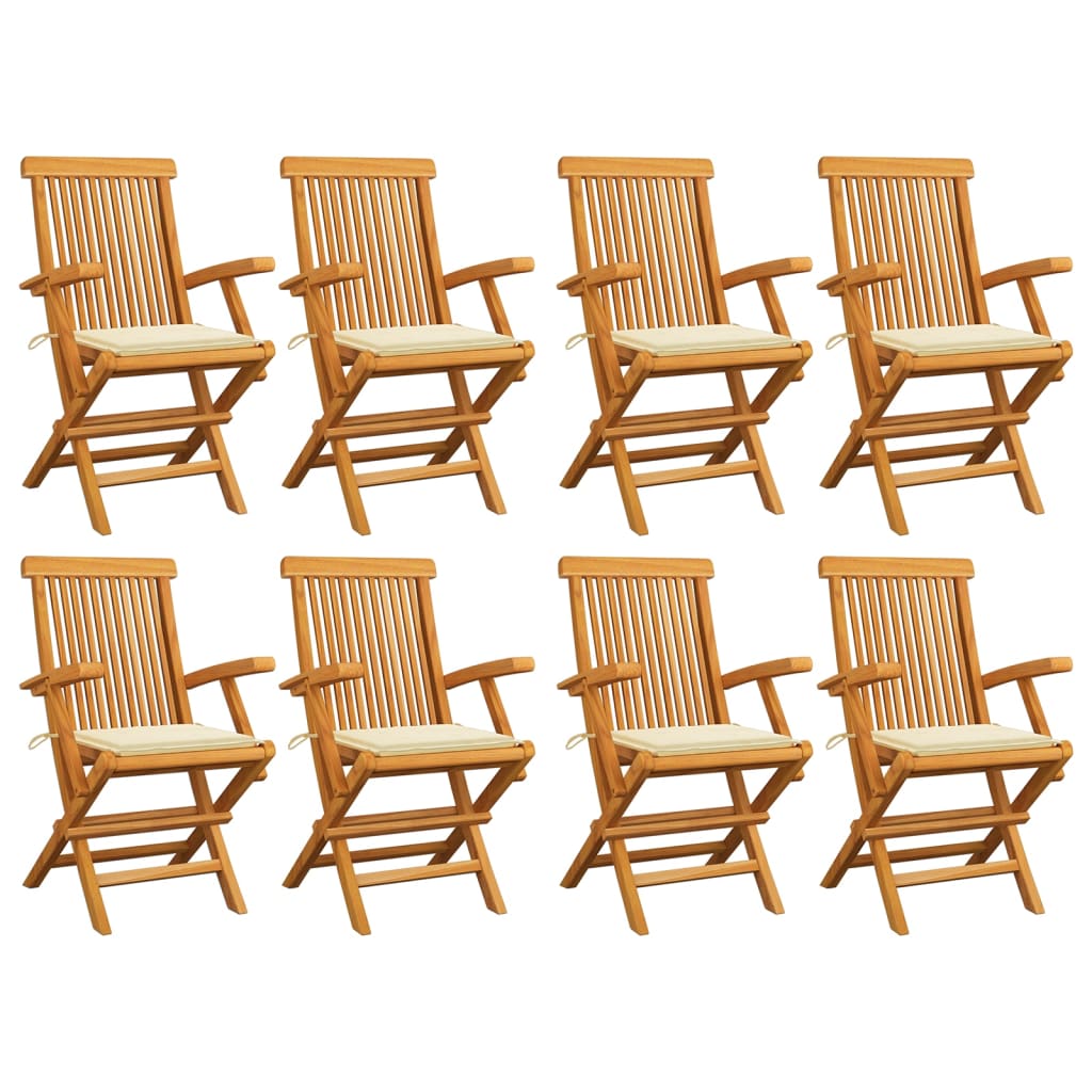 vidaXL Záhradné stoličky s krémovými podložkami 8 ks tíkový masív