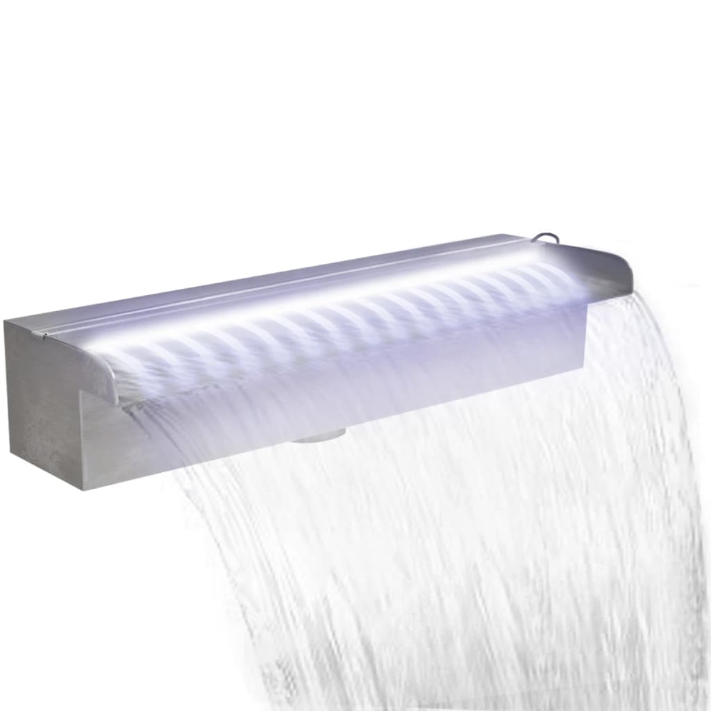 Obdĺžniková bazénová fontána/vodopád s LED, nehrdzavejúca oceľ 45 cm