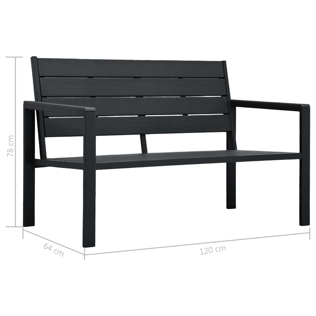 vidaXL Záhradná lavička 120 cm, HDPE, čierna, drevený vzhľad