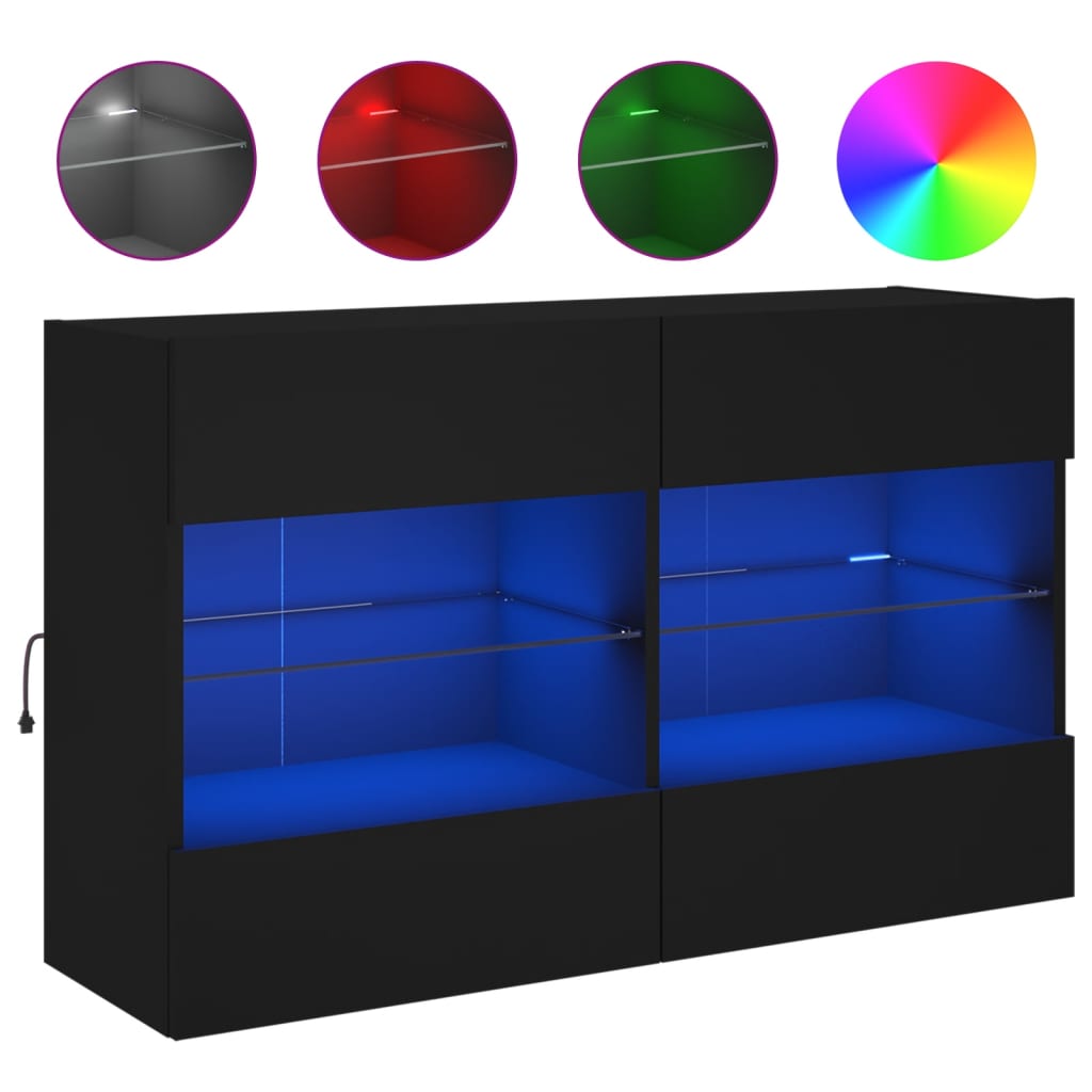 vidaXL TV nástenná skrinka s LED svetlami čierna 98,5x30x60,5 cm