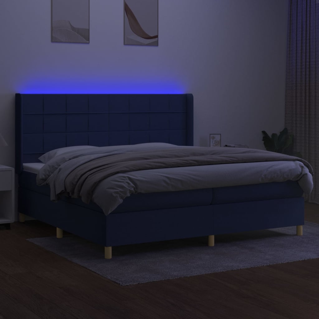 vidaXL Posteľ boxsping s matracom a LED modrá 200x200 cm látka