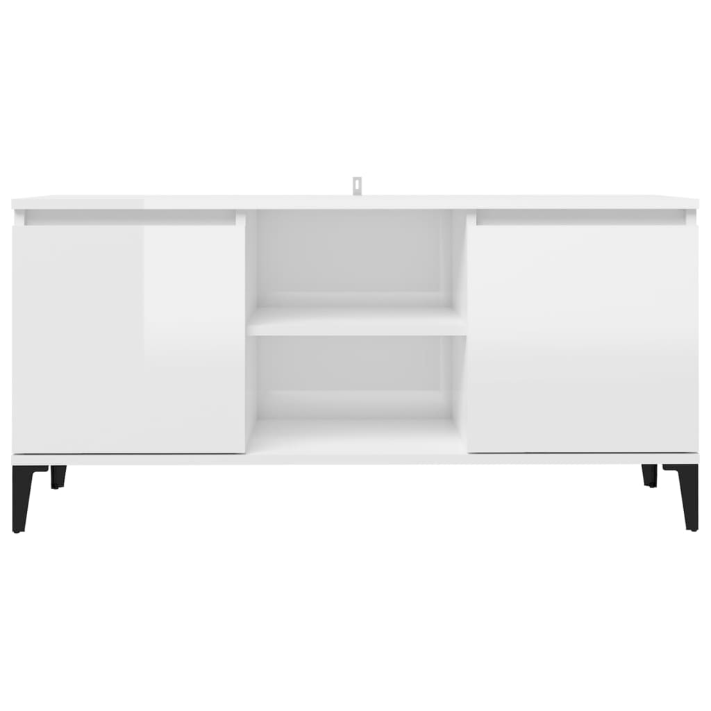 vidaXL TV stolík nohy z kovu lesklý biely 103,5x35x50 cm