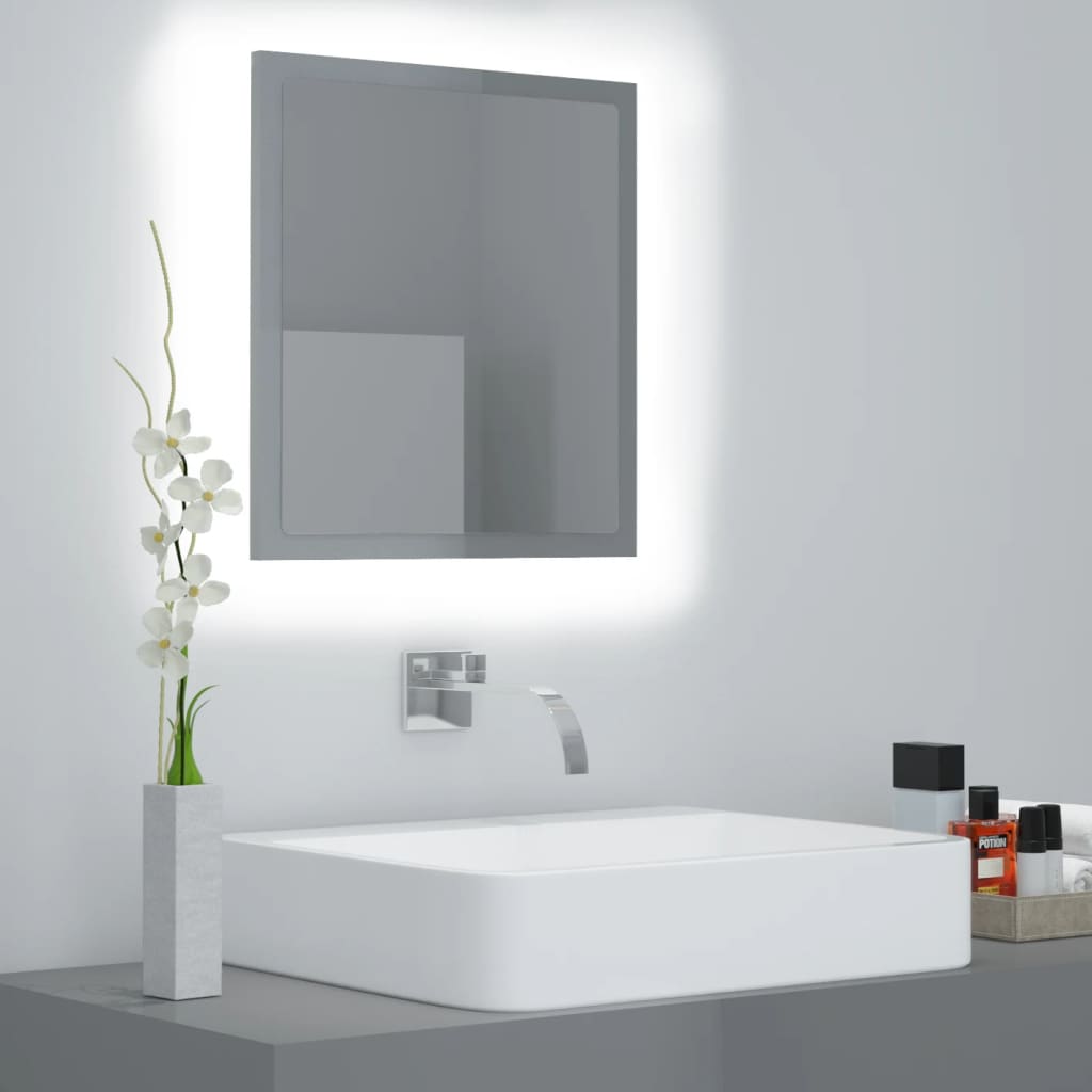 vidaXL Kúpeľňové zrkadlo s LED, lesklé sivé 40x8,5x37cm, akryl