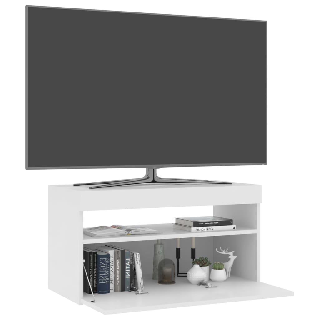 vidaXL TV skrinka s LED svetlami lesklá biela 75x35x40 cm