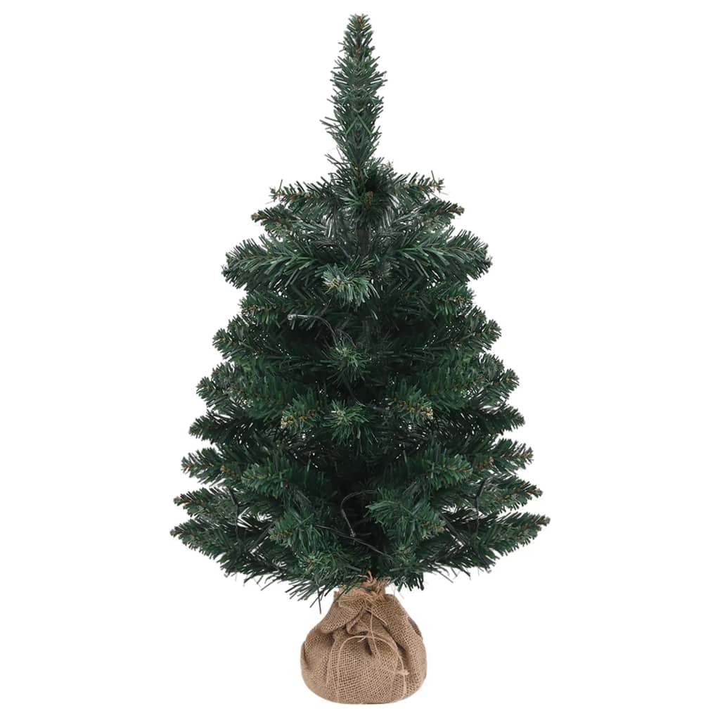 vidaXL Osvetlený umelý vianočný stromček+stojan, zelený 60 cm, PVC